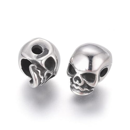 Elecrelive 10Pcs Skull Large Hole Beads Skeleton Skull Head Stainless Steel Beads Halloween Bracelet Charms for Gothic Bracelets Earrings Jewelry Making - color: Antique Silver, 11mm
