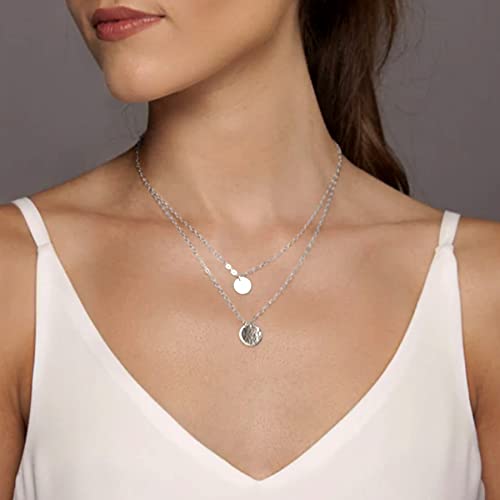 Aisansty Dainty Layered Choker Necklaces Handmade Coin Tube Star Pearl Pendant Multilayer Adjustable Layering Chain Gold Plated Necklaces Set for Women - color: Silver, style: Silver Disc&Moon
