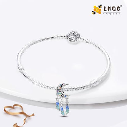LNQOBU 925 Sterling Silver Charms for Bracelets Necklaces,5A Cubic Zirconias Evil Eye Dangle Beads Charms Jewelry Gift for Women (With one Spacer Beads Charms) - style: Star and Moon Dreamcatcher