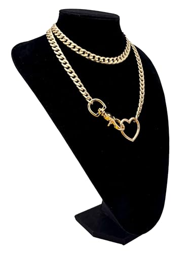 paloli Women's Slip Chain Rainbow Heart O-Ring Chunky Chain Necklace, Rays Cuban Long Layered Jewelry, Adjustable Lariat Y-Necklace Heart Loop Choker - color: B-Heart-Gold
