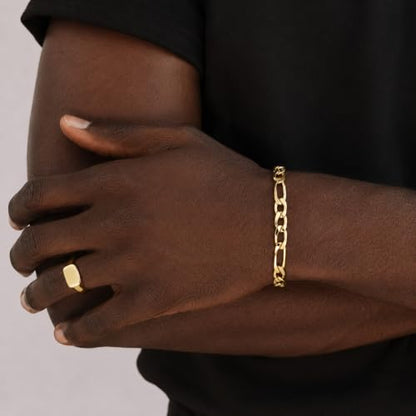14K Gold Figaro Bracelet for Men Women 6mm/8mm, Non-Tarnish Lobster Clasp | Diamond-Cut Figaro Link Bracelet, 7.5/8/8.5in Gold Chain, Hypoallergenic, Trendy Dainty Jewelry Gift - size: 6mm Figaro Bracelet