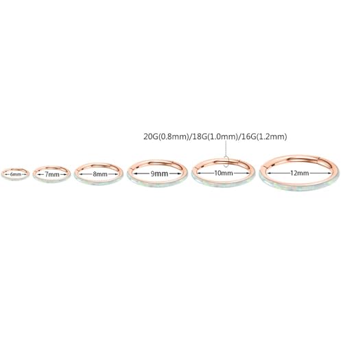 PEAKLINK Hinged Nose Hoop Ring Surgical Steel Conch Cartilage Helix Lobe Earring for Septum Lip Tragus Daith Rook Orbital Belly Nose Piercing Jewelry - color: Rose Gold with White Opal