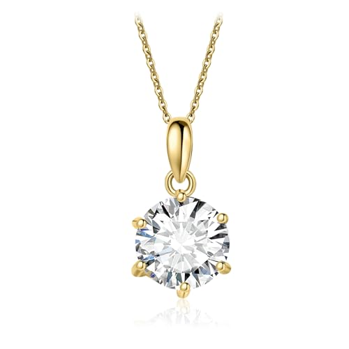 JewelryPalace Round 1ct 2ct 3ct Cubic Zirconia Solitaire Pendant Necklace for Women, 925 Sterling Silver 14k White Gold Plated Necklaces for Her, Classic Simulated Diamond Jewelry Set, 18 Inches chain - color: E-2ct-CZ-Yellow Gold Plated