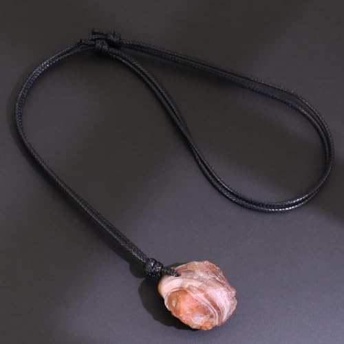FANASY Natural Raw Crystal Necklace for Women Irregular Stone Necklaces Spiritual Gemstone Pendant with Adjustable Rope - color: South Red Agate