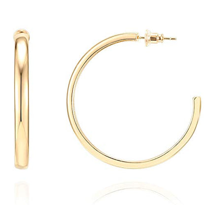 PAVOI 14K Gold Plated Wide Flat Edge Hoop Earrings for Women | Rose, White and Yellow Gold Hoops | Hypoallergenic Jewelry - color: Yellow Gold, size: 40 Millimeters