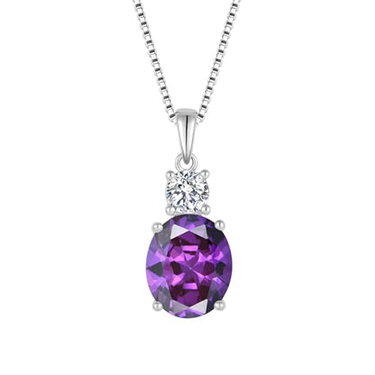 Birthstone Necklace for Women 925 Sterling Silver | Oval Cut Pendant Necklace, Jewelry for Mom Wife - color: Purple