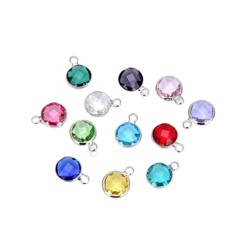 Adabele 1 Set Grade A Mixed Birthstone Charm 10mm Crystal Pendant Drop Bead Sterling Silver Plated (12pcs) - color: Silver, size: 10mm (39") - 12pcs