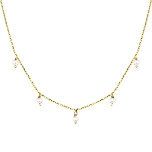 PAVOI 14K Gold Plated Station Necklace - Simulated Diamond Layering Necklaces - Womens CZ Chain - style: Pearl