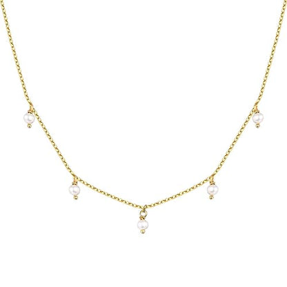 PAVOI 14K Gold Plated Station Necklace - Simulated Diamond Layering Necklaces - Womens CZ Chain - style: Pearl