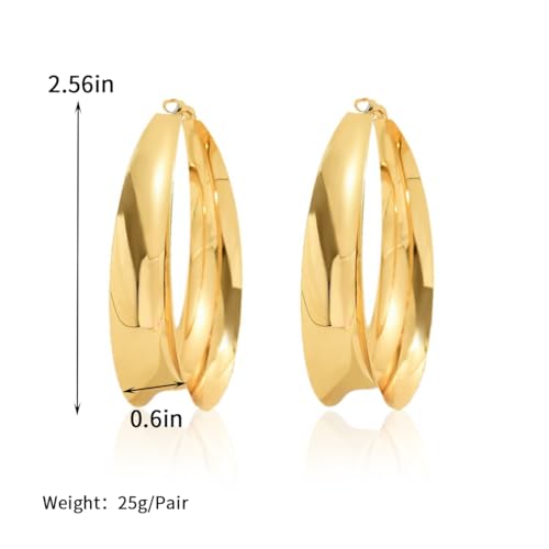 Big Gold Chunky Hoops Earrings for Women Trendy Large Wide Post Thick Drop Dangle Earrings Minimalist Statement Earrings Party Jewelry Gift - color: Small-Gold