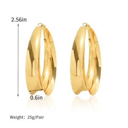 Big Gold Chunky Hoops Earrings for Women Trendy Large Wide Post Thick Drop Dangle Earrings Minimalist Statement Earrings Party Jewelry Gift - color: Small-Gold