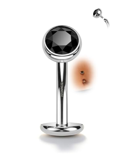 G23 Solid Titanium Belly Button Rings Floating Belly Navel Rings 14G Internally Threaded Belly Piercing Jewelry Hypoallergenic - color: BK-8MM