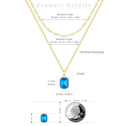 Gold Layered Necklaces for Women, 18k Gold Plated Crystal Necklace Paperclip Choker Emerald Green Jewelry for Women Gifts - color: Sea Blue