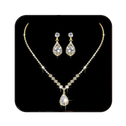 JAKAWIN Clip On Earrings and Necklace Set Silver Rhinestone Jewelry Sets - color: 2 Gold
