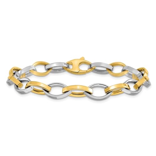 14K Two-tone Gold Polished Link Bracelet 7.5"