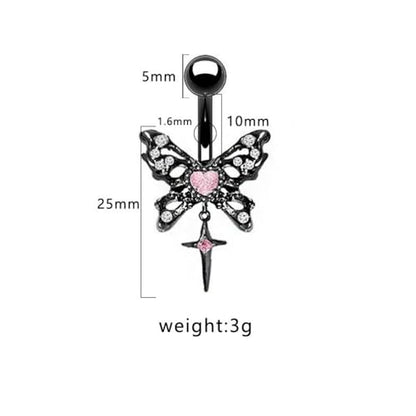 14G Black Butterfly Cross Dangle Belly Button Rings for Women 316L Surgical Steel Belly Curved Barbell Pink CZ Crystal Belly Navel Rings Navel Piercing Jewelry