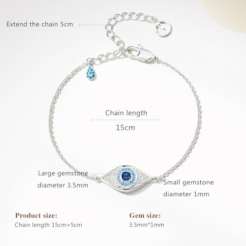 Cicy Bell Evil Eye Bracelets 18k Gold Plated Adjustable | Turquoise，Zirconia Link, Trendy Jewelry Gift for Women, 15.9" with 1.9'' Extender - color: A-Silver