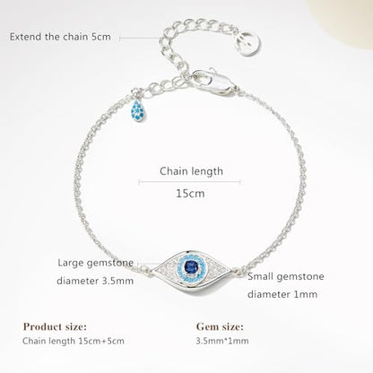 Cicy Bell Evil Eye Bracelets 18k Gold Plated Adjustable | Turquoise，Zirconia Link, Trendy Jewelry Gift for Women, 15.9" with 1.9'' Extender - color: A-Silver