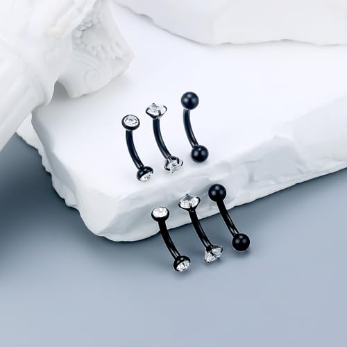 14G Small Belly Button Ring Piercing Jewelry 316L Stainless Surgical Steel Tiny Internally Threaded Navel Rings Belly Button Ring Piercing Jewelry for Women 14 Gauge Hypoallergenic - color: Black-6MM Bar-Clear CZ
