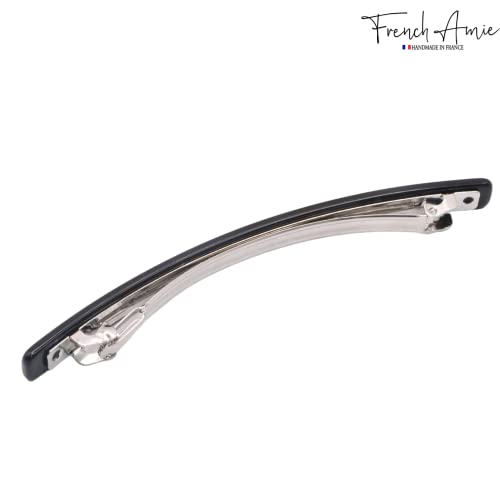 French Amie Long and Thin Black Nycra Large 4 Inch Hair Clip Barrette | Handmade For Women Girls Teens Adults Everyday Style - color: Black Nycra