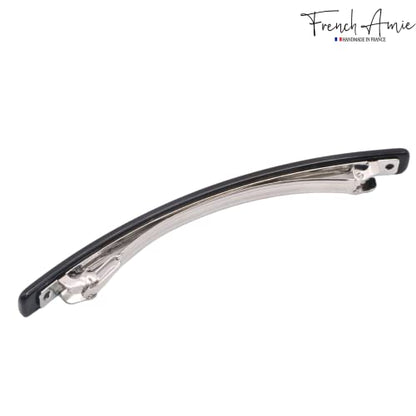 French Amie Long and Thin Black Nycra Large 4 Inch Hair Clip Barrette | Handmade For Women Girls Teens Adults Everyday Style - color: Black Nycra