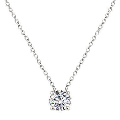 18K Gold Plated Pendant Necklace for Women, 1.2 Carat 7mm Cubic Zirconia Solitaire Dainty Necklace, Anniversary Birthday Mothers Day Gift Adjustable Chain - color: White Gold