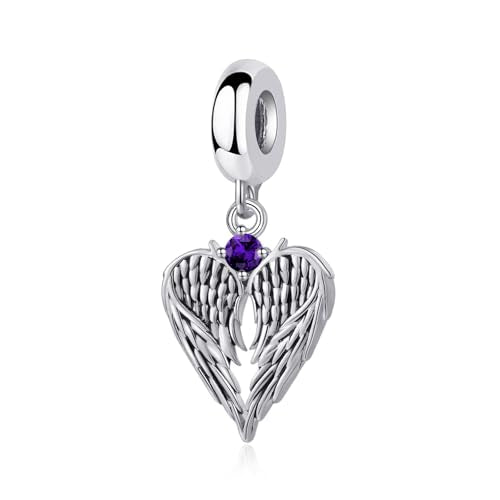 TCHYUN Spread Angle Wings Dangle Charm 12 Birthstone Bead for Pandora Bracelet Women Gift - style: Feb