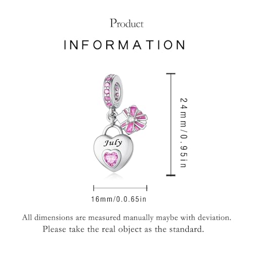 925 Sterling Silver Birthstone Charms Fit for Bracelet and Necklace Happy Birthday Charm Mother's Day Jewelry Gift for Women - color: 7-July