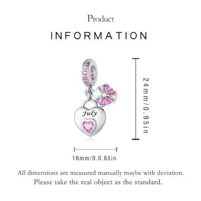 925 Sterling Silver Birthstone Charms Fit for Bracelet and Necklace Happy Birthday Charm Mother's Day Jewelry Gift for Women - color: 7-July
