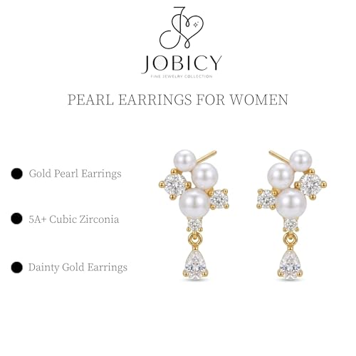 Pearl Earrings for Women Trendy, 14k Gold Plated Freshwater CZ Leaf Pearl Dangle Drop Gold Earrings Lightweight Hypoallergenic Stud Earring Bridesmaid Wedding Gold Jewelry for Women Gifts - style: cz pearl drop earrings