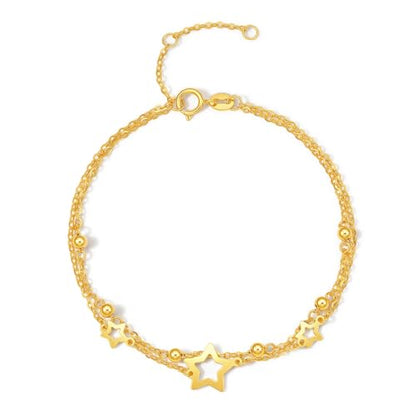 ZHOU LIU FU 18K Yellow Gold Charm Bracelet Hollow Heart Star Butterfly Charms Delicate Double Chain Bracelets Adjustable Cute Jewelry for Women Her Mom Daughter Birthday Anniversary 16+3cm/6.3-7.5" - style: Star