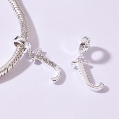 925 Sterling Silver Initial Charm fits Pandora, Gift for Mom Wife | Christmas,Birthday,Mother's Day, Anniversary, Valentine's Day - color: Letter J