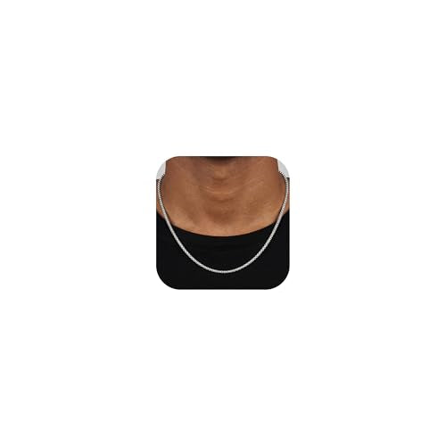 Sterling Silver Chain for Men, 4mm S925 Sterling Silver Over Round Box Chain Necklace for Men Diamond Cut Chains Gifts for Husband Mens Father 18/20/22/24/26 inches