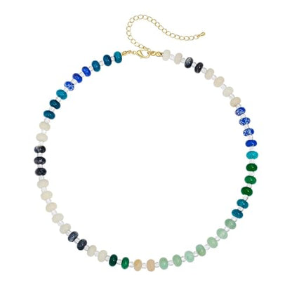 Colorful Beaded Choker Necklaces for Women | Large Natural Stone Bead, Boho Beach Necklace, Trendy Jewelry Gifts, 4 Style, 16+3 in - color: 03-Colorful-Blue