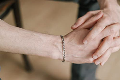 Silver tone chain bracelet for men, flat cable Figaro chain, waterproof stainless steel, custom size gift for him, minimalist subtle jewelry