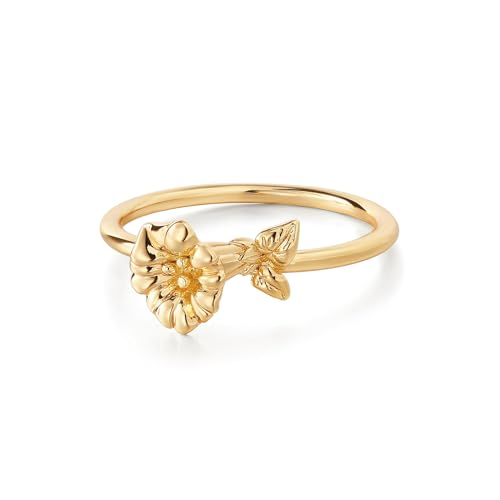 Birth Flower Stacking Ring for Women | 14K Gold Plated Brass, 12 Engraved Floral Motifs, Slim Stack-Ready Band, Available in US Sizes 5-9 - style: Sep.-Morning Glory