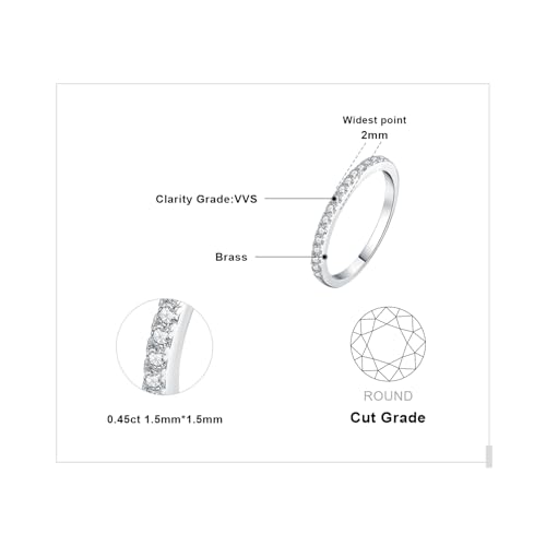 JewelryPalace 6 Stone Cubic Zirconia Half Eternity Stackable Wedding Rings for Women, 14K White Yellow Rose Gold Plated 925 Sterling Silver Promise Rings for Her, Simulated Diamond Wedding Band Ring - color: A-half eternity- Brass