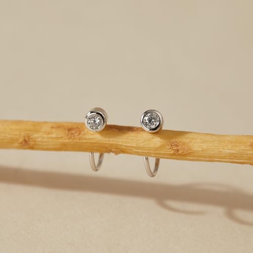 CHIC & ARTSY 925 Sterling Silver Half Hoop Earrings for Women, Dainty Huggie Hoops with Synthetic Opal, Moonstone, CZ & Gemstones, Lightweight Comfort Fit Everyday Elegant Jewelry - color: CZ/White
