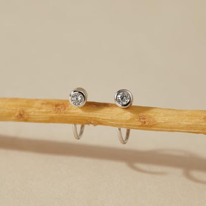 CHIC & ARTSY 925 Sterling Silver Half Hoop Earrings for Women, Dainty Huggie Hoops with Synthetic Opal, Moonstone, CZ & Gemstones, Lightweight Comfort Fit Everyday Elegant Jewelry - color: CZ/White