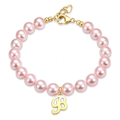 Baby Crystals Custom 14K Gold-Plated Initial Bracelet Charm, Birthday Keepsake Jewelry - style: Rosaline Pearls