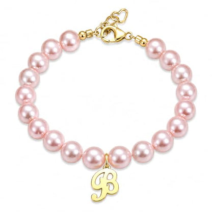 Baby Crystals Custom 14K Gold-Plated Initial Bracelet Charm, Birthday Keepsake Jewelry - style: Rosaline Pearls