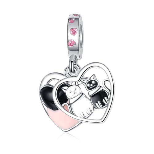 Charm for Bracelets and Necklaces Heart Cat Flower Boy 925 Sterling Silver Bead Birthday Jewelry Gift for Women - color: Cats Heart Charms