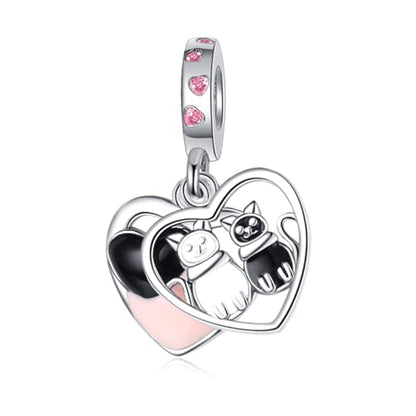 Charm for Bracelets and Necklaces Heart Cat Flower Boy 925 Sterling Silver Bead Birthday Jewelry Gift for Women - color: Cats Heart Charms