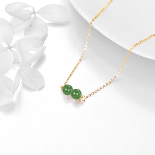 KECHO 14K Real Gold Beads Pendant Necklace Solid Yellow Gold Jewelry Anniversary Birthday Gifts for Women - color: Green Jade 2