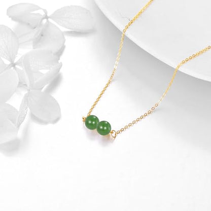 KECHO 14K Real Gold Beads Pendant Necklace Solid Yellow Gold Jewelry Anniversary Birthday Gifts for Women - color: Green Jade 2