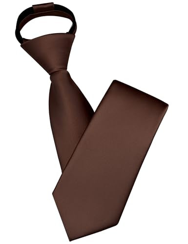 Branduce 3.15"（8cm） Mens Solid Satin Tie Pre-tied Adjustable Zipper Necktie for Business and Wedding - color: Brown