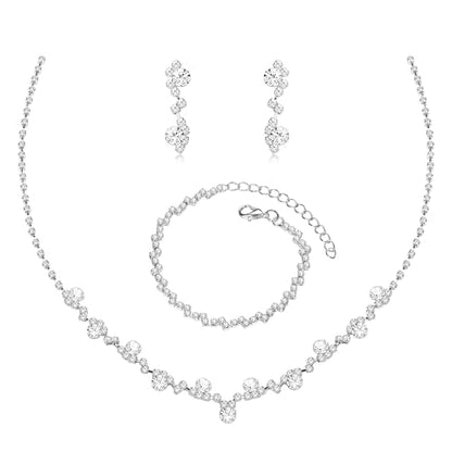 Crystal Silver Necklace and Earrings with Crystal Bracelet for Women | Teardrop Dangle Earrings Rhinestone Necklace Bracelet for Bride Bridesmaid Crystal Bridal Wedding Party Jewelry Sets - style: flower neckalce+adjustable bracelet