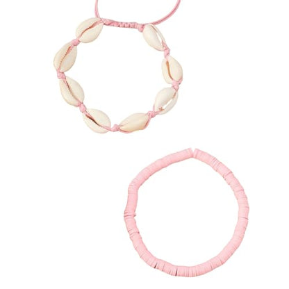 Shell Ankle Bracelet Set for Women,Boho Adjustable Beads Anklet Pack Natural White Shells Stack Stretch Seashell Pearl Starfish Bracelet Set Hawaiian Beach Vacation Foot Jewelry - style: L-Shell