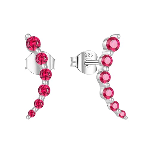 Starchenie 925 Sterling Silver Climber Earring Ear Crawler Stud Earrings for Women - color: Ruby