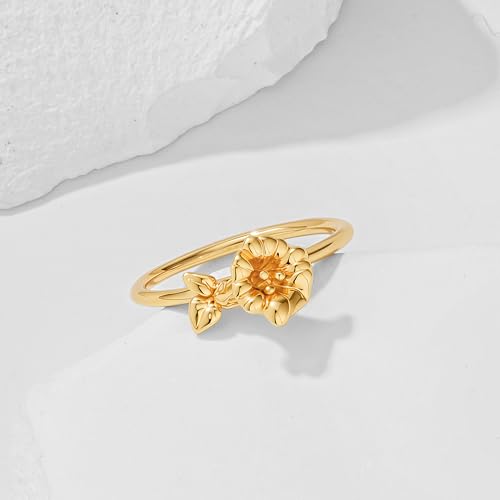 Birth Flower Stacking Ring for Women | 14K Gold Plated Brass, 12 Engraved Floral Motifs, Slim Stack-Ready Band, Available in US Sizes 5-9 - style: Sep.-Morning Glory